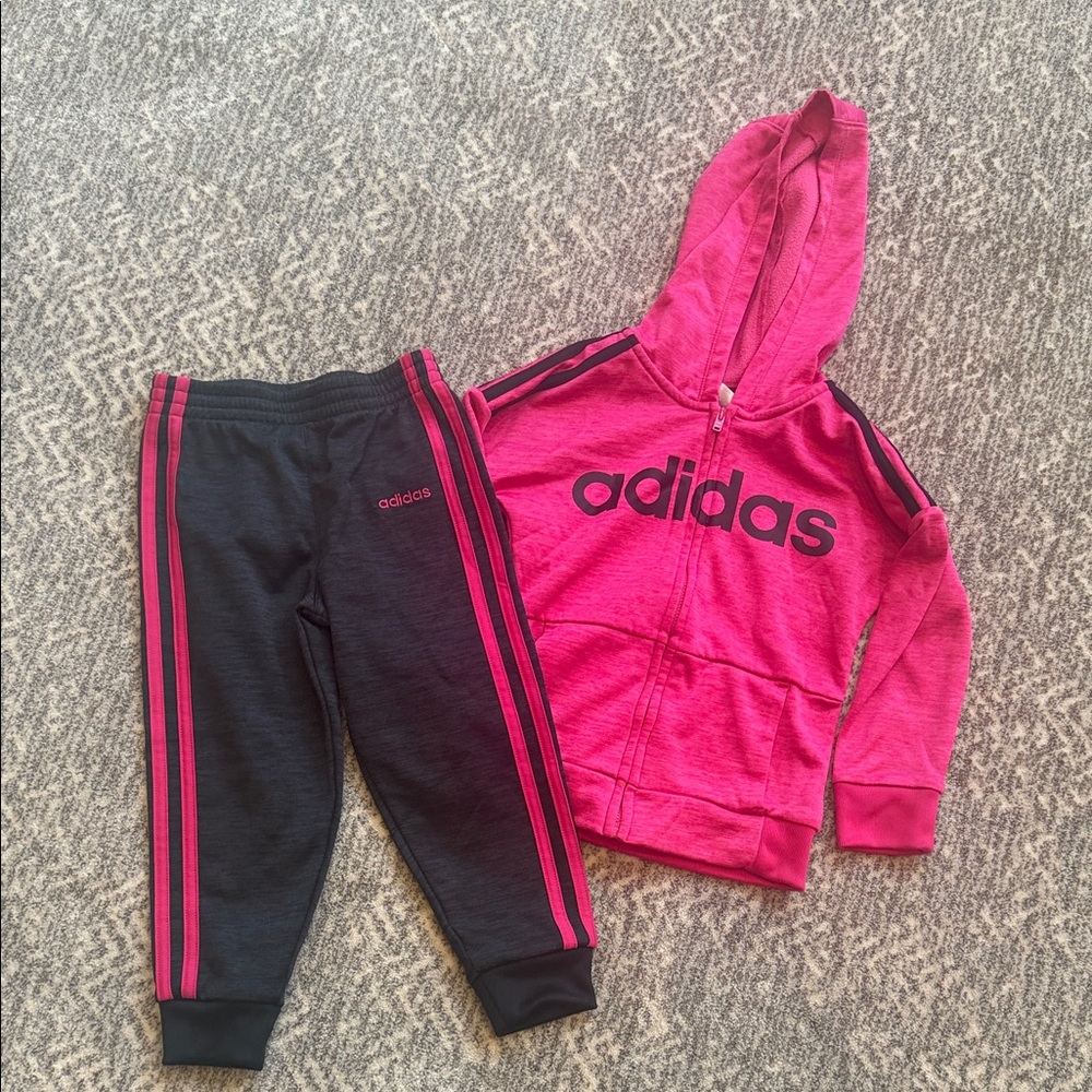 Adidas Kids Pink and Black Tracksuit Set, 4T